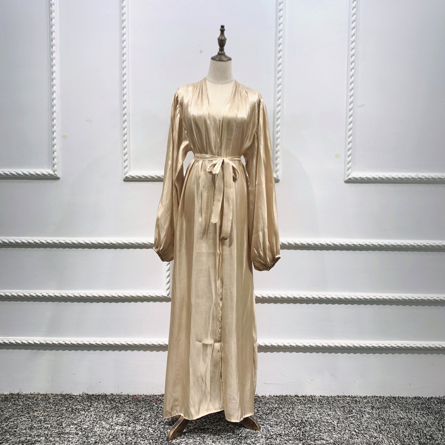 Shining Silklike Summer Abayas Cardigan Puff Sleeve