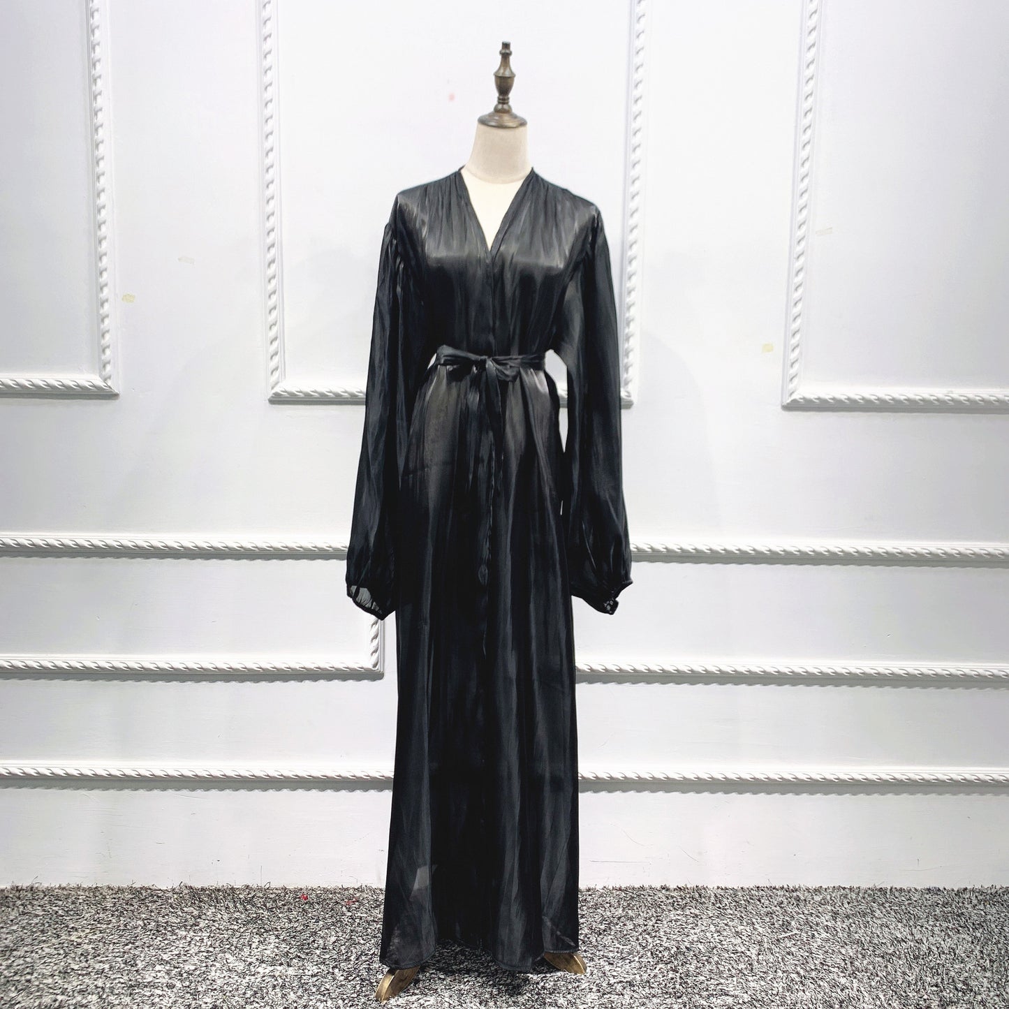 Shining Silklike Summer Abayas Cardigan Puff Sleeve
