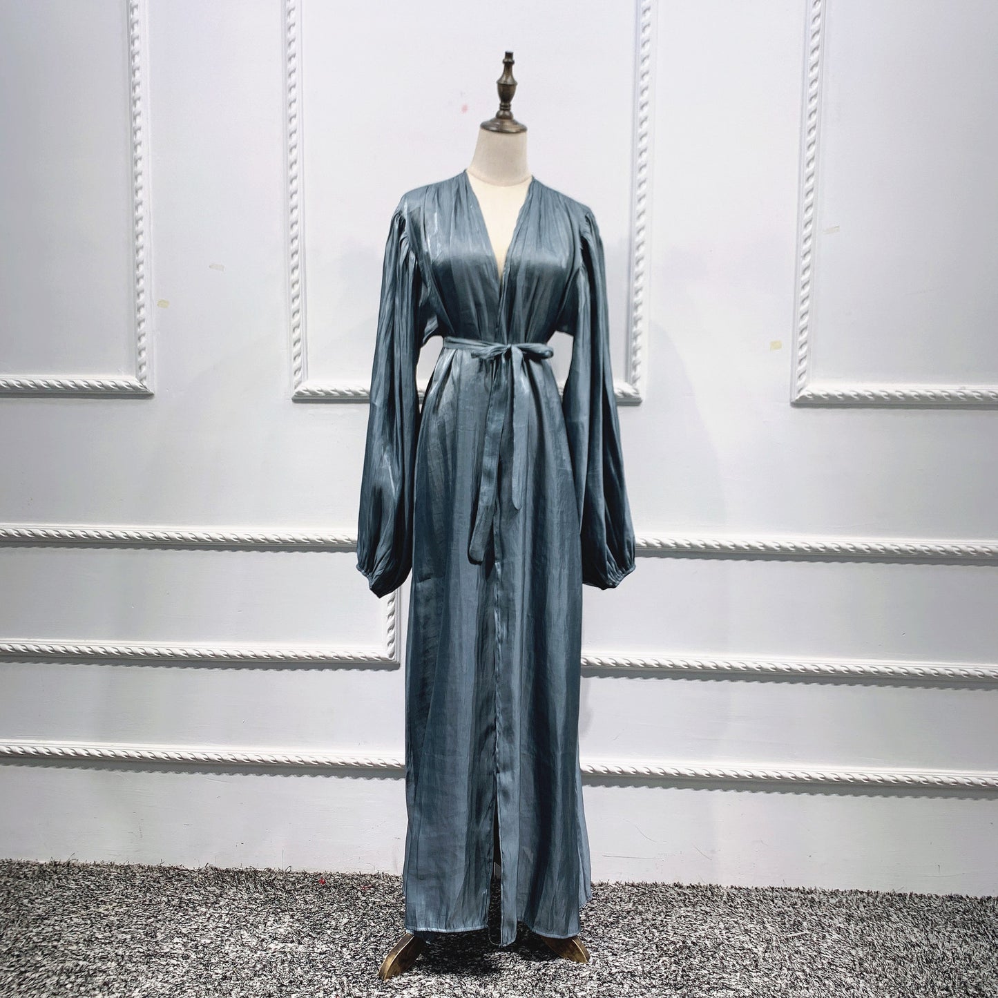 Shining Silklike Summer Abayas Cardigan Puff Sleeve