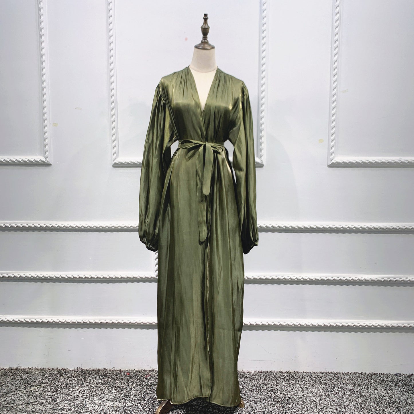 Shining Silklike Summer Abayas Cardigan Puff Sleeve